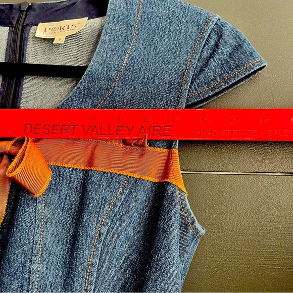 Vintage Denim Dress Size 8 60s 70s Ribbon Bow Around Chest Sparkle in Fabric - Picture 12 of 15